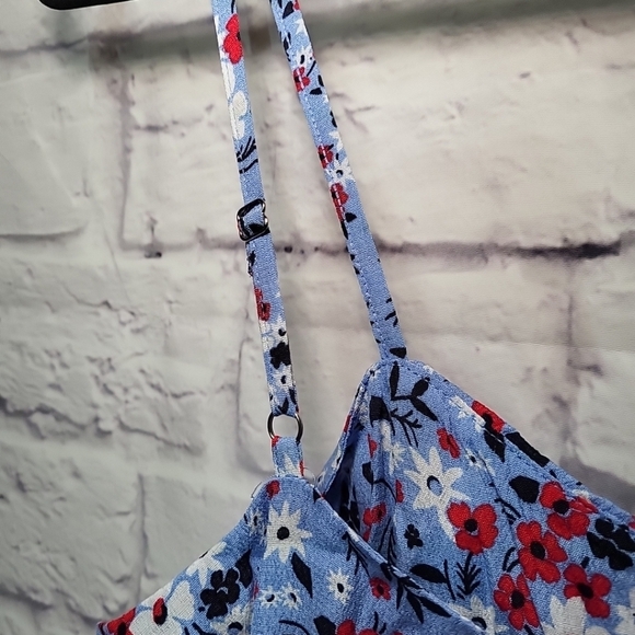 CALVIN KLEIN Women's Mini Dress Blue Floral Print Size M NWT Adjustable Straps - Picture 5 of 10